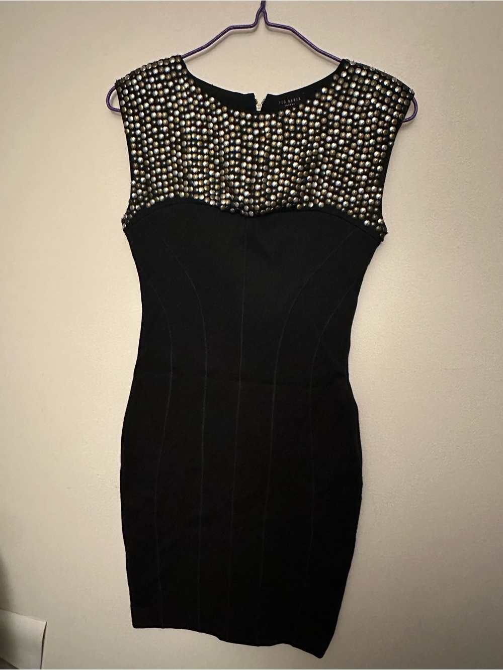 Ted Baker London Black Sheath Dress with Metallic Beaded Yoke